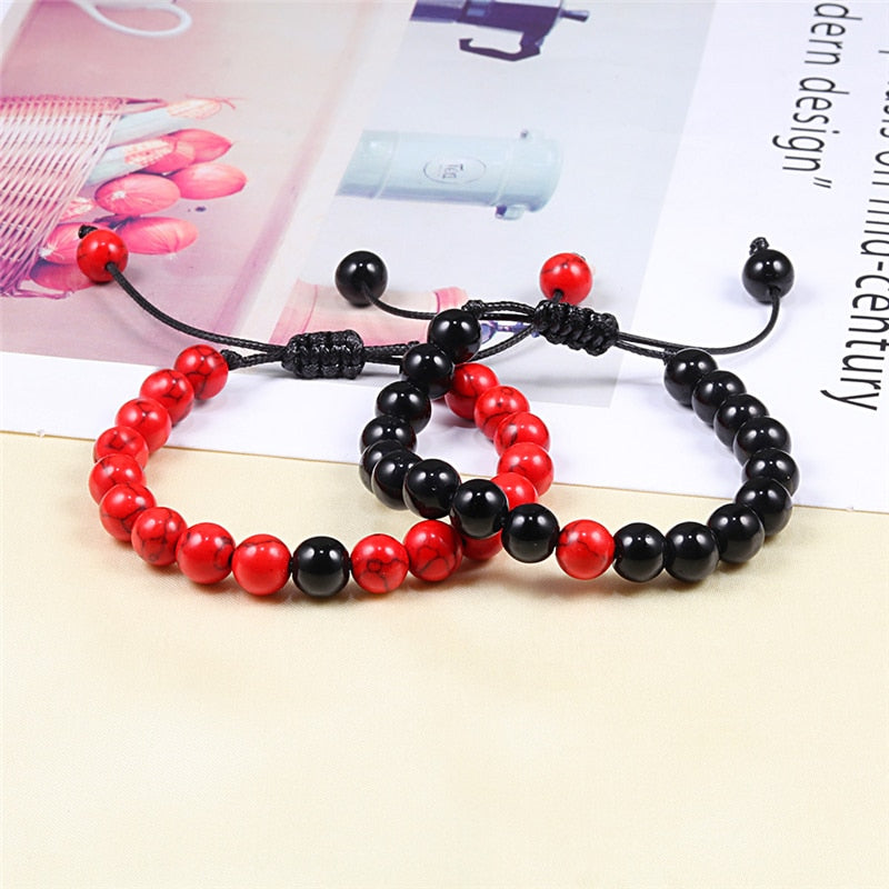Men Natural Stone YingYang Lava Bead Bracelet