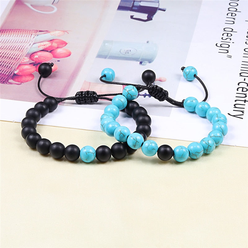 Men Natural Stone YingYang Lava Bead Bracelet
