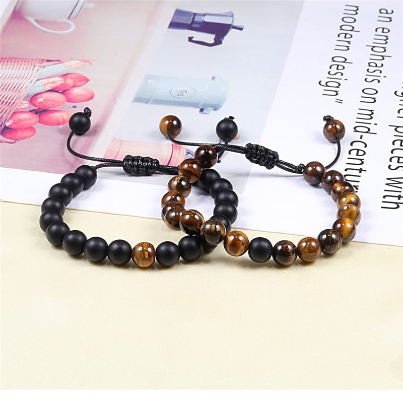 Men Natural Stone YingYang Lava Bead Bracelet