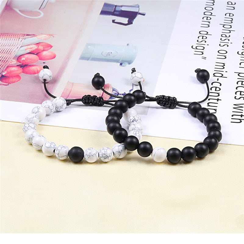 Men Natural Stone YingYang Lava Bead Bracelet