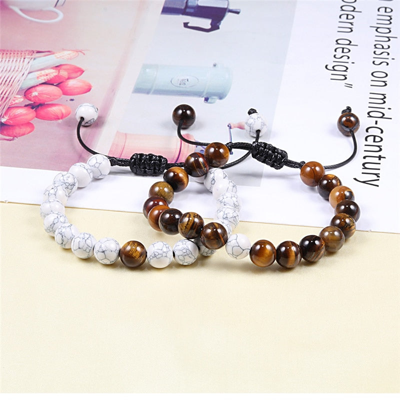Men Natural Stone YingYang Lava Bead Bracelet
