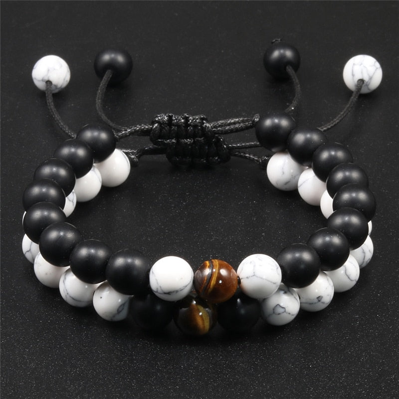 Men Natural Stone YingYang Lava Bead Bracelet