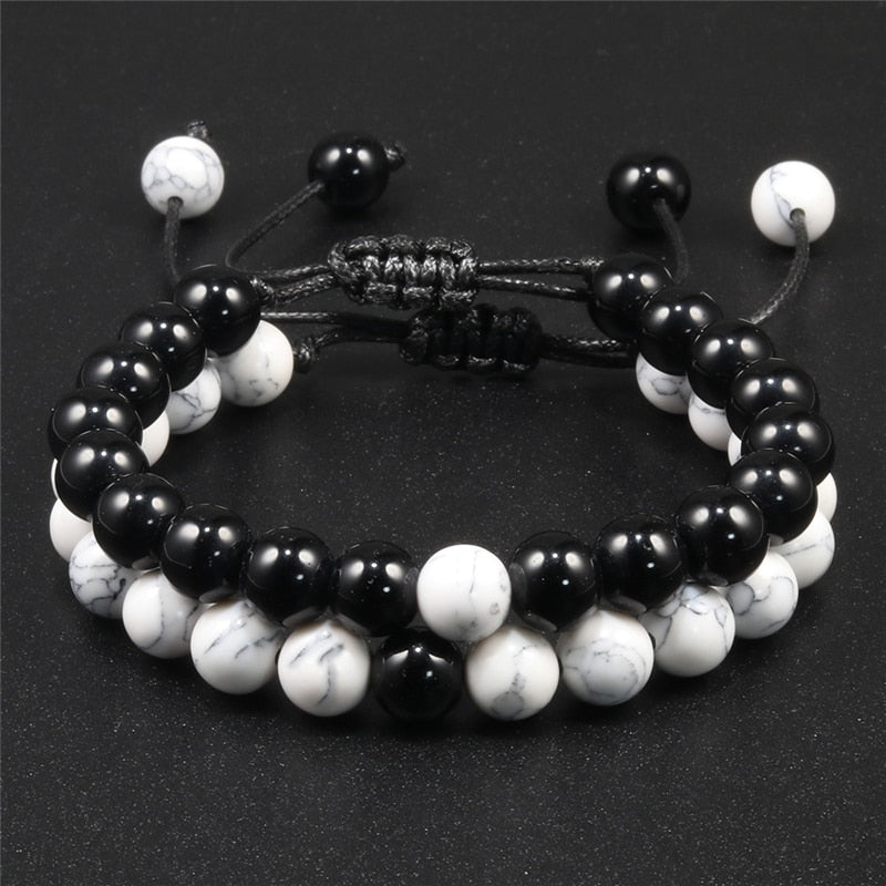 Men Natural Stone YingYang Lava Bead Bracelet