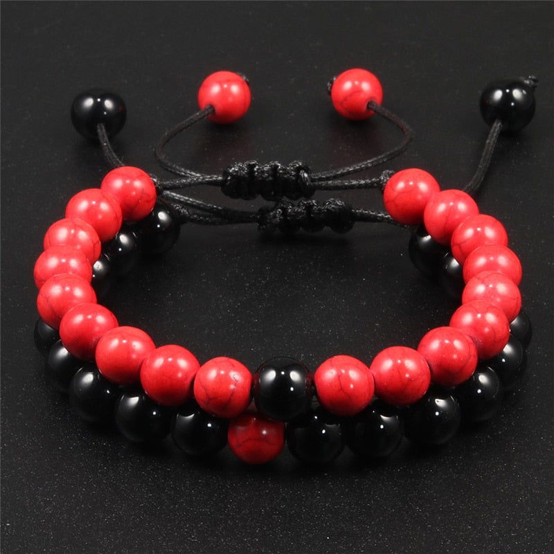 Men Natural Stone YingYang Lava Bead Bracelet