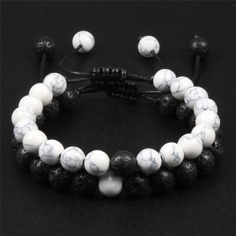 Men Natural Stone YingYang Lava Bead Bracelet