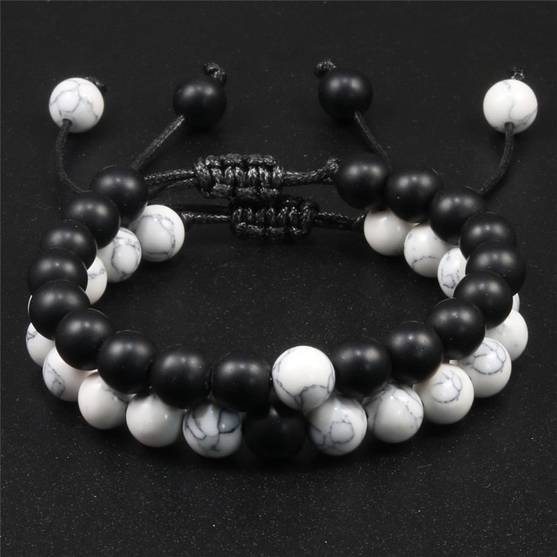 Men Natural Stone YingYang Lava Bead Bracelet