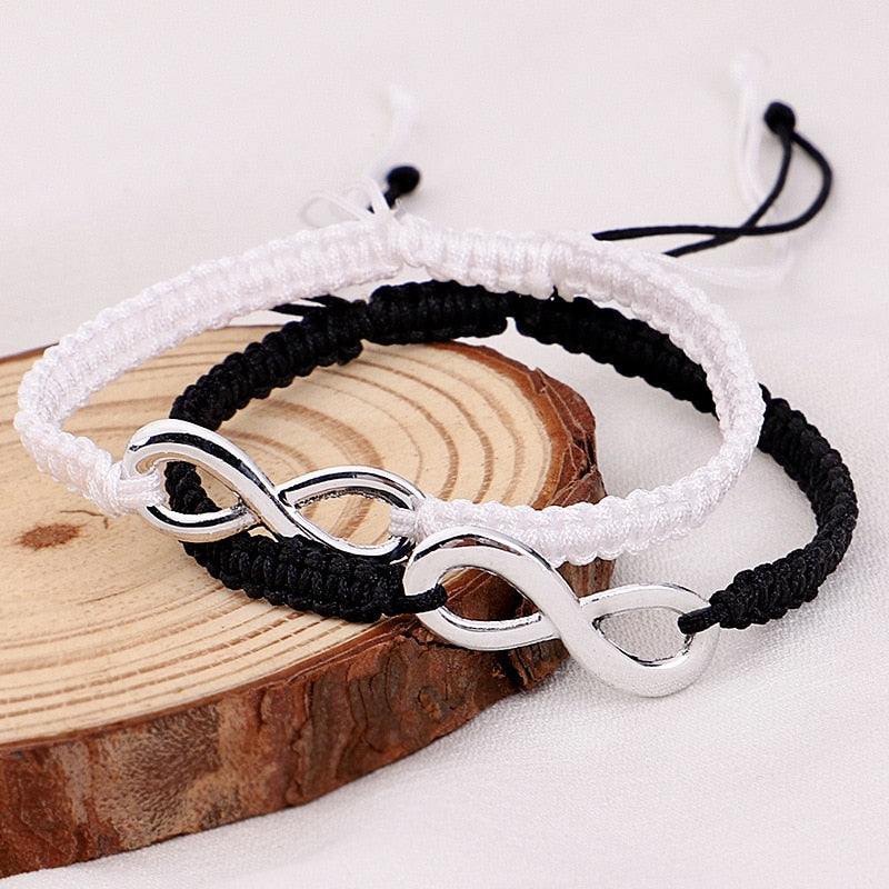 Handmade Black/White Rope Braid Bracelet Bangle For Women