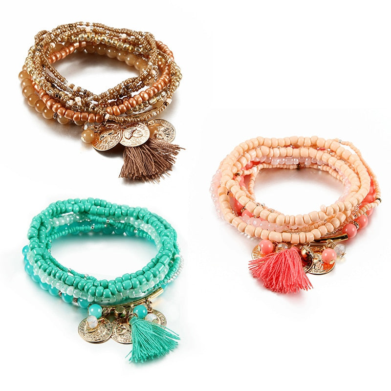Women Bohemian Jewelry Multilayer Elastic Set