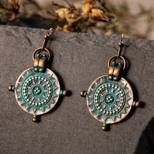 Pendientes colgantes vintage con grabado étnico indio para mujer