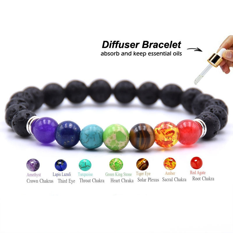 7 Chakra Charms Lava Rock Bracelets For Men Women