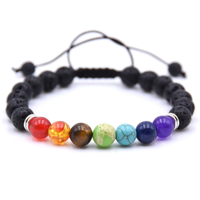 7 Chakra Charms Lava Rock Bracelets For Men Women
