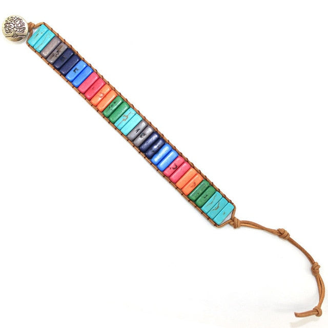 Multicolor Natural Stone Tube Beads 7 Chakra Bracelet