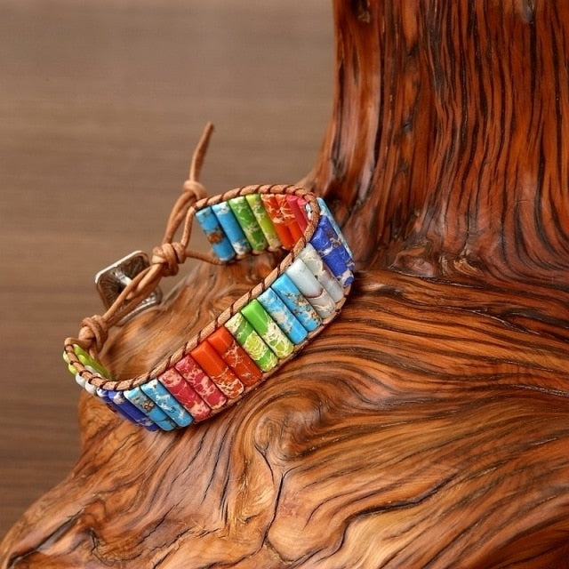 Multicolor Natural Stone Tube Beads 7 Chakra Bracelet