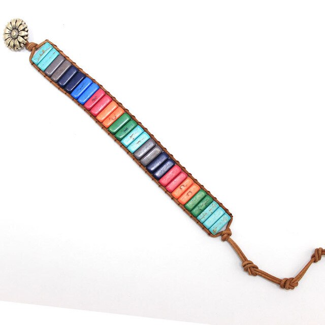 Multicolor Natural Stone Tube Beads 7 Chakra Bracelet