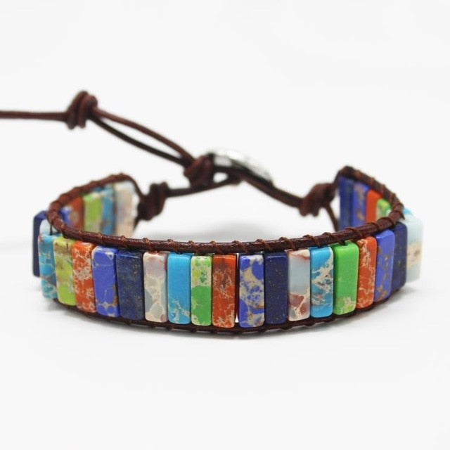 Multicolor Natural Stone Tube Beads 7 Chakra Bracelet