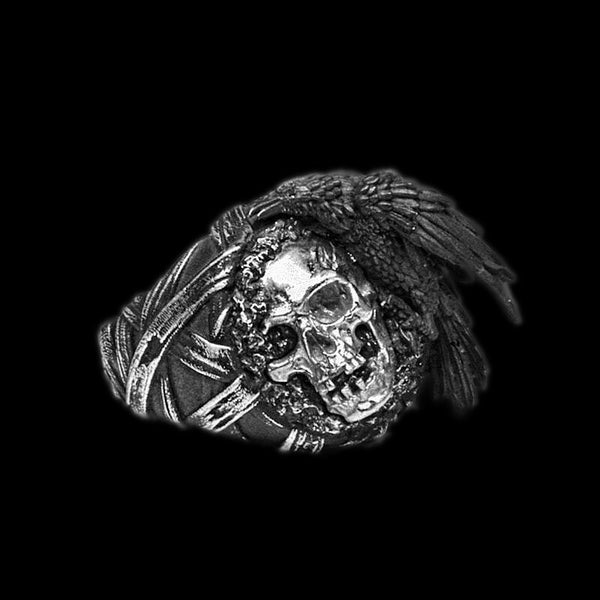 Crow and Skull Stainless Steel Signet Ring