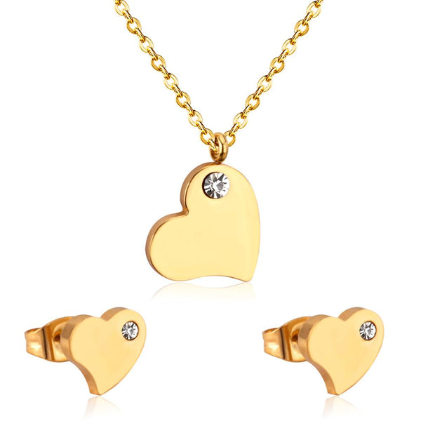 Heart Shaped Pendant CZ Necklace And Earrings Set