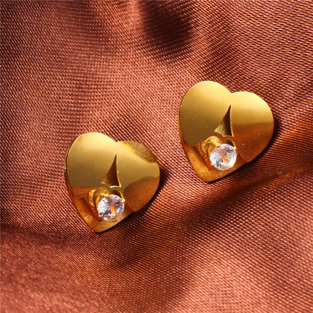 stainless steel fashion heart zircon gift bridal jewelry sets