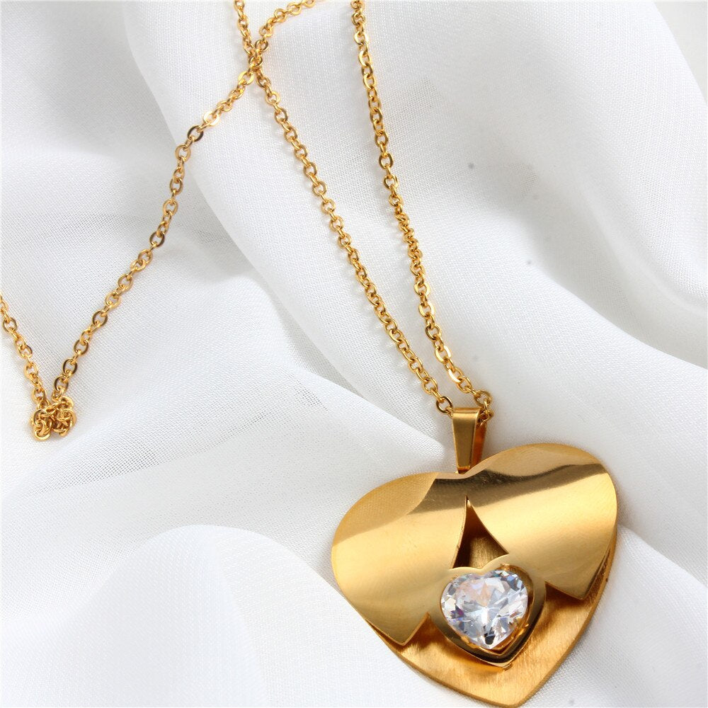 stainless steel fashion heart zircon gift bridal jewelry sets