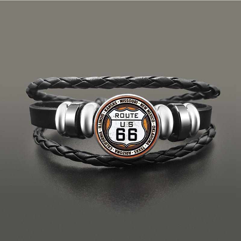 Punk Leather Glass Dome Cabochon Button Snap Bracelets