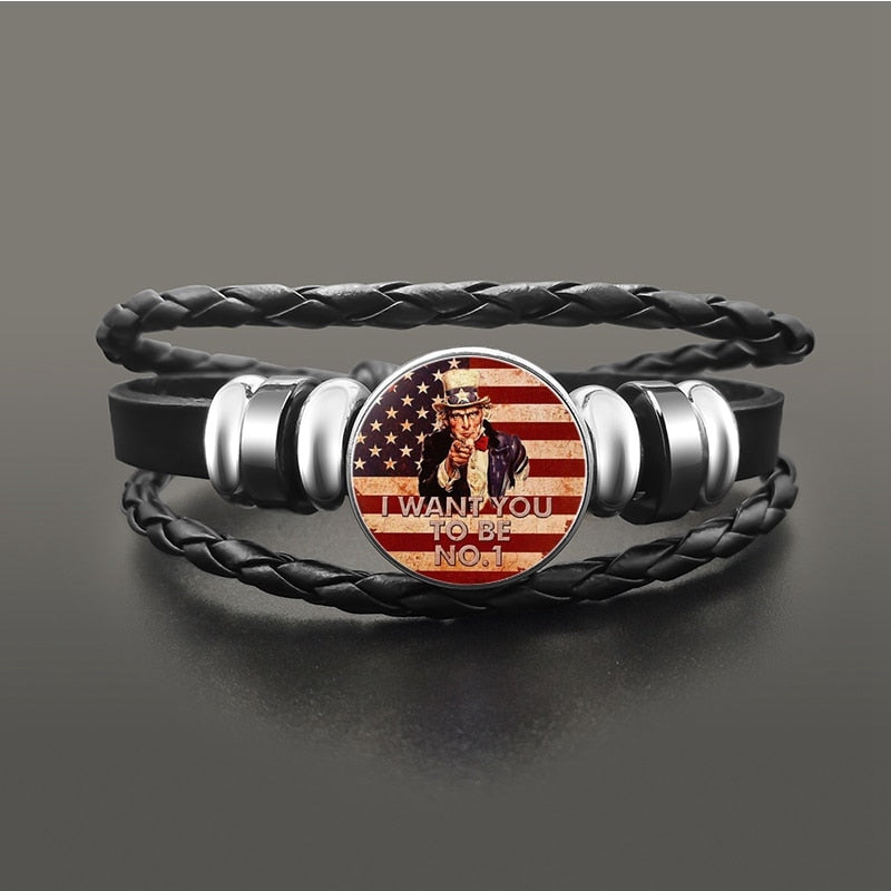 Punk Leather Glass Dome Cabochon Button Snap Bracelets