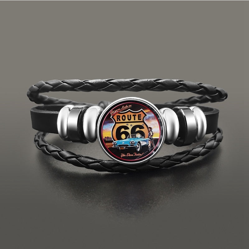 Punk Leather Glass Dome Cabochon Button Snap Bracelets