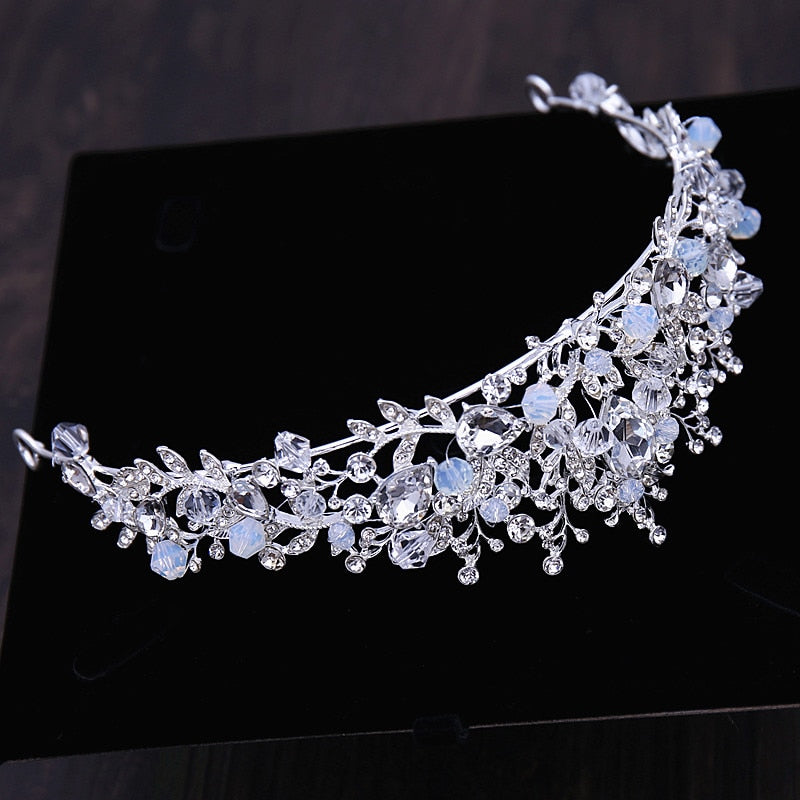 Rhinestone Crown Tiara Choker Necklace Earrings Jewelry Set