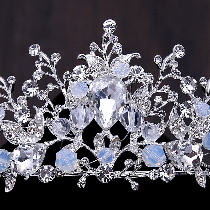 Rhinestone Crown Tiara Choker Necklace Earrings Jewelry Set