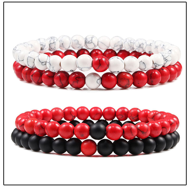 Red Turquoises Black Matte Natural Stone Men Bangle