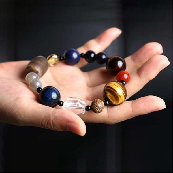 8 Planets Astronomical Solar System Tiger Eye Gem Stone Bracelet for Men