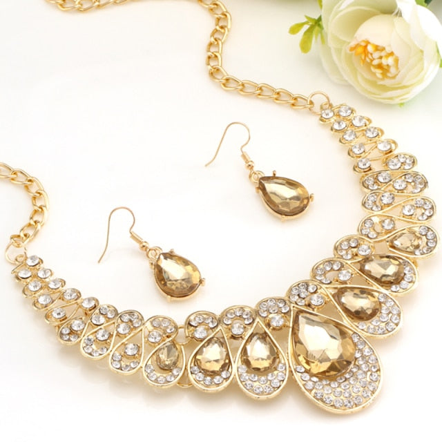 Fashion Gold Color Water Drop Pendant Chocker Necklace Sets