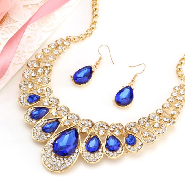 Fashion Gold Color Water Drop Pendant Chocker Necklace Sets