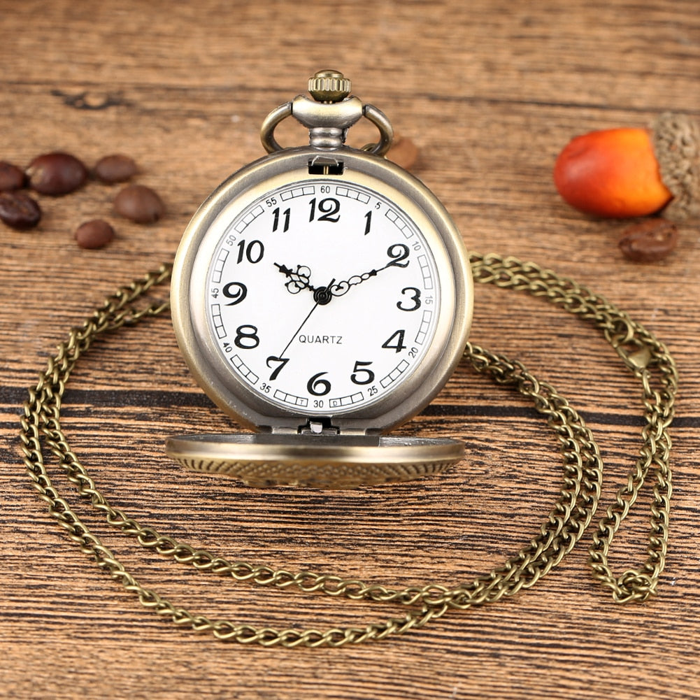 Bronze Butterfly and Flower Retro Style Necklace Pocket Watch