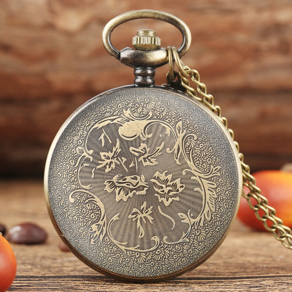 Bronze Butterfly and Flower Retro Style Necklace Pocket Watch