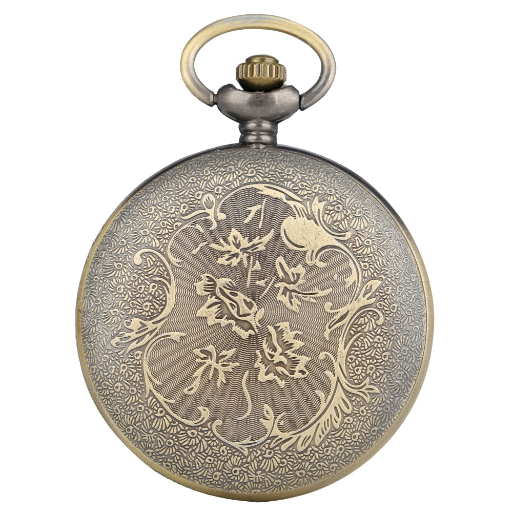 Bronze Butterfly and Flower Retro Style Necklace Pocket Watch
