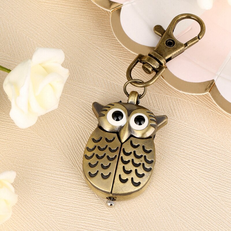 Bronze Cute Owl Keychains Pocket Watch