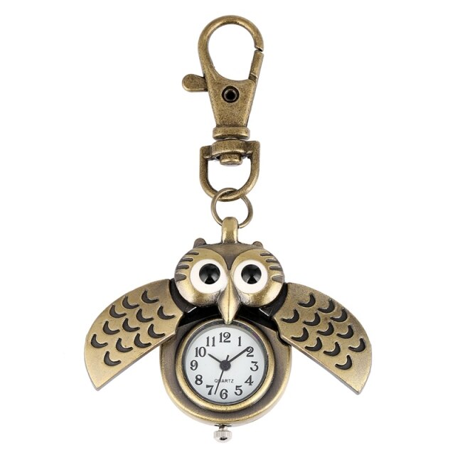Bronze Cute Owl Keychains Pocket Watch