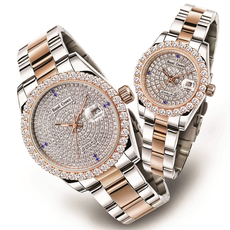 Claw-setting  Full Crystal Clock Stainless Steel Bracelet Watch