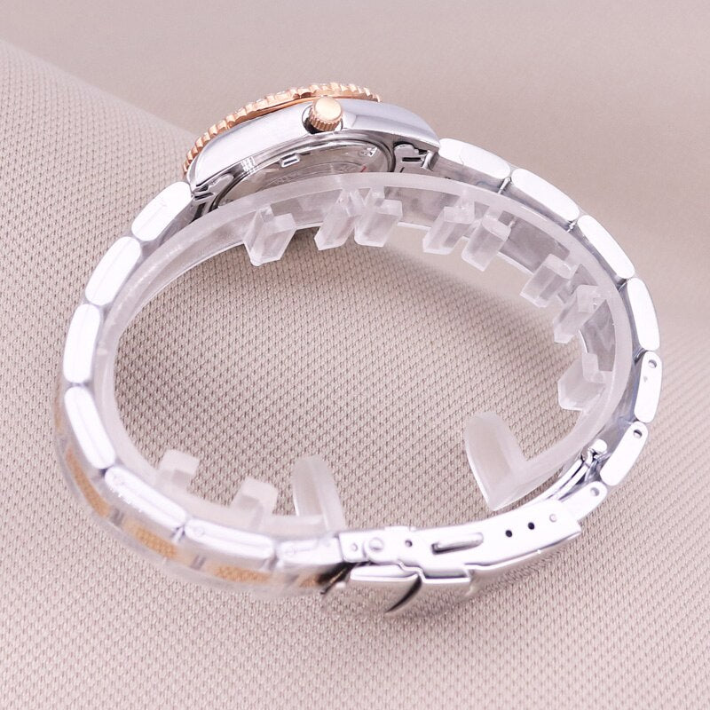 Claw-setting  Full Crystal Clock Stainless Steel Bracelet Watch