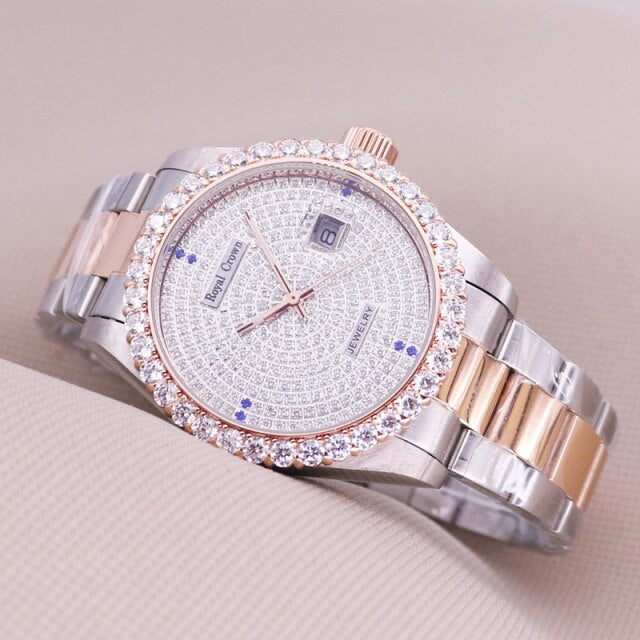 Claw-setting  Full Crystal Clock Stainless Steel Bracelet Watch