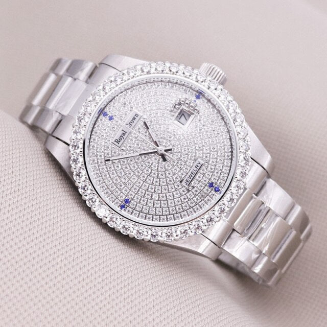 Claw-setting  Full Crystal Clock Stainless Steel Bracelet Watch