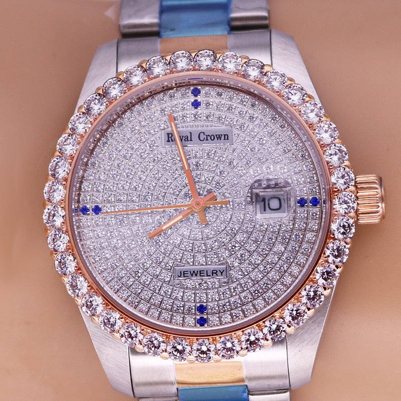 Claw-setting  Full Crystal Clock Stainless Steel Bracelet Watch