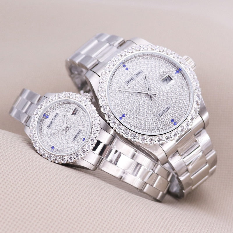 Claw-setting  Full Crystal Clock Stainless Steel Bracelet Watch