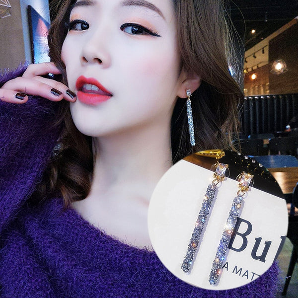 Pendientes largos geométricos clásicos de cristal para mujer