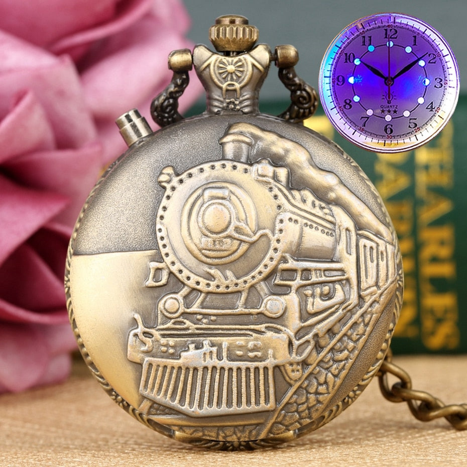 LED Flash Luminous Vintage Dial Quartz Pocket Watch