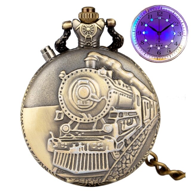 LED Flash Luminous Vintage Dial Quartz Pocket Watch