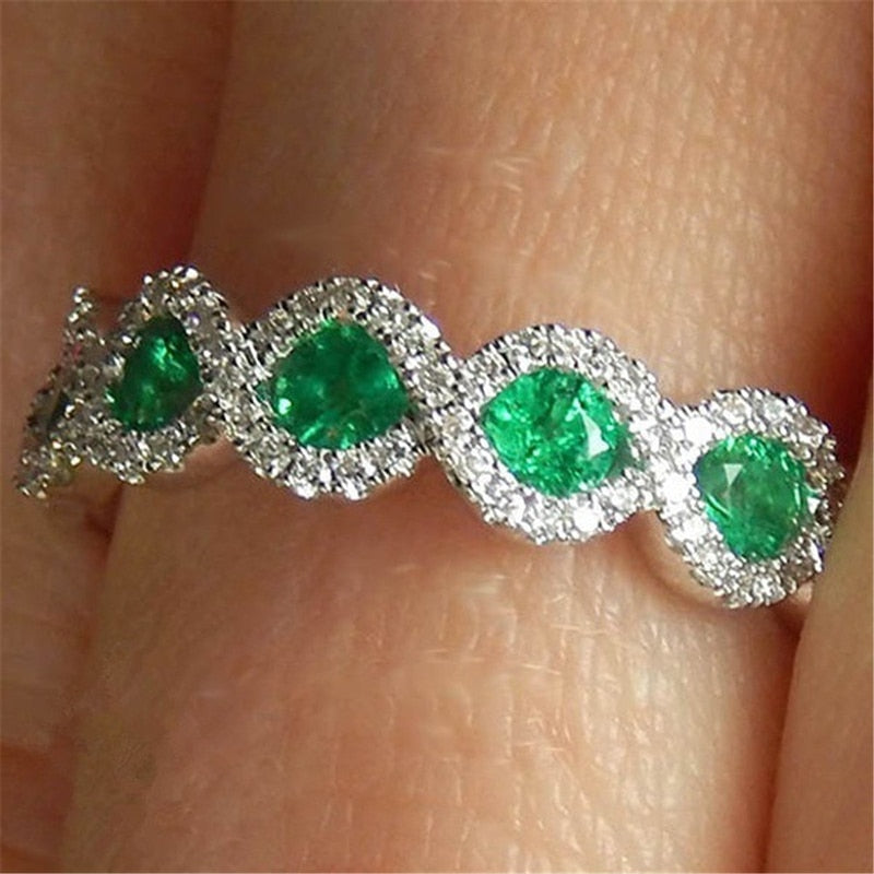 Fashion Women Ring Vintage Red/Green Zircon Stone Ring
