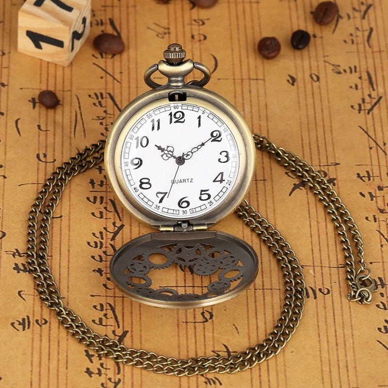 Vintage Antique Copper Steampunk Bronze Hollow Gear Quartz Pocket Watch