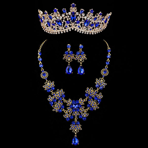 Fashion Luxury Crystal Rhinestone Gorgeous Tiaras Necklace Earrings Set