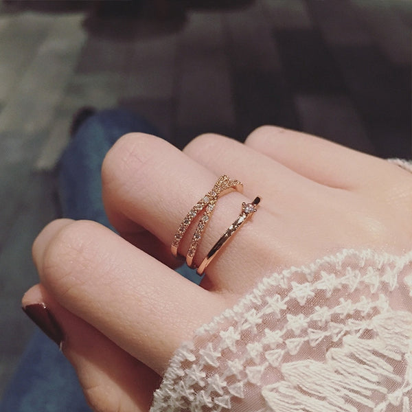 Anillos de circonita multicapa con diseño de moda para mujer
